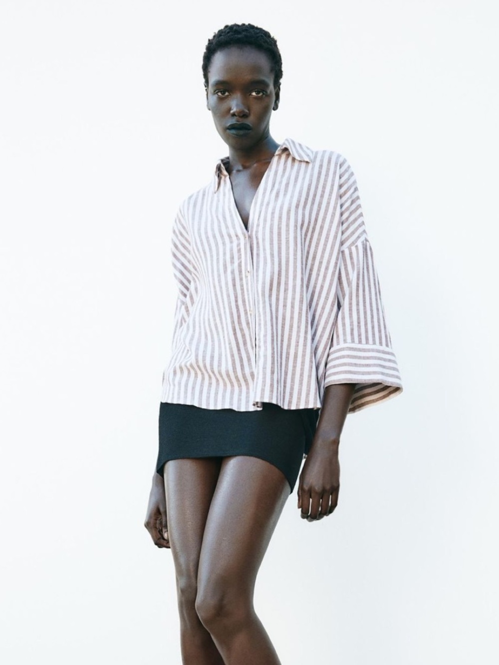 Zara wide sleeve stripe blouse
